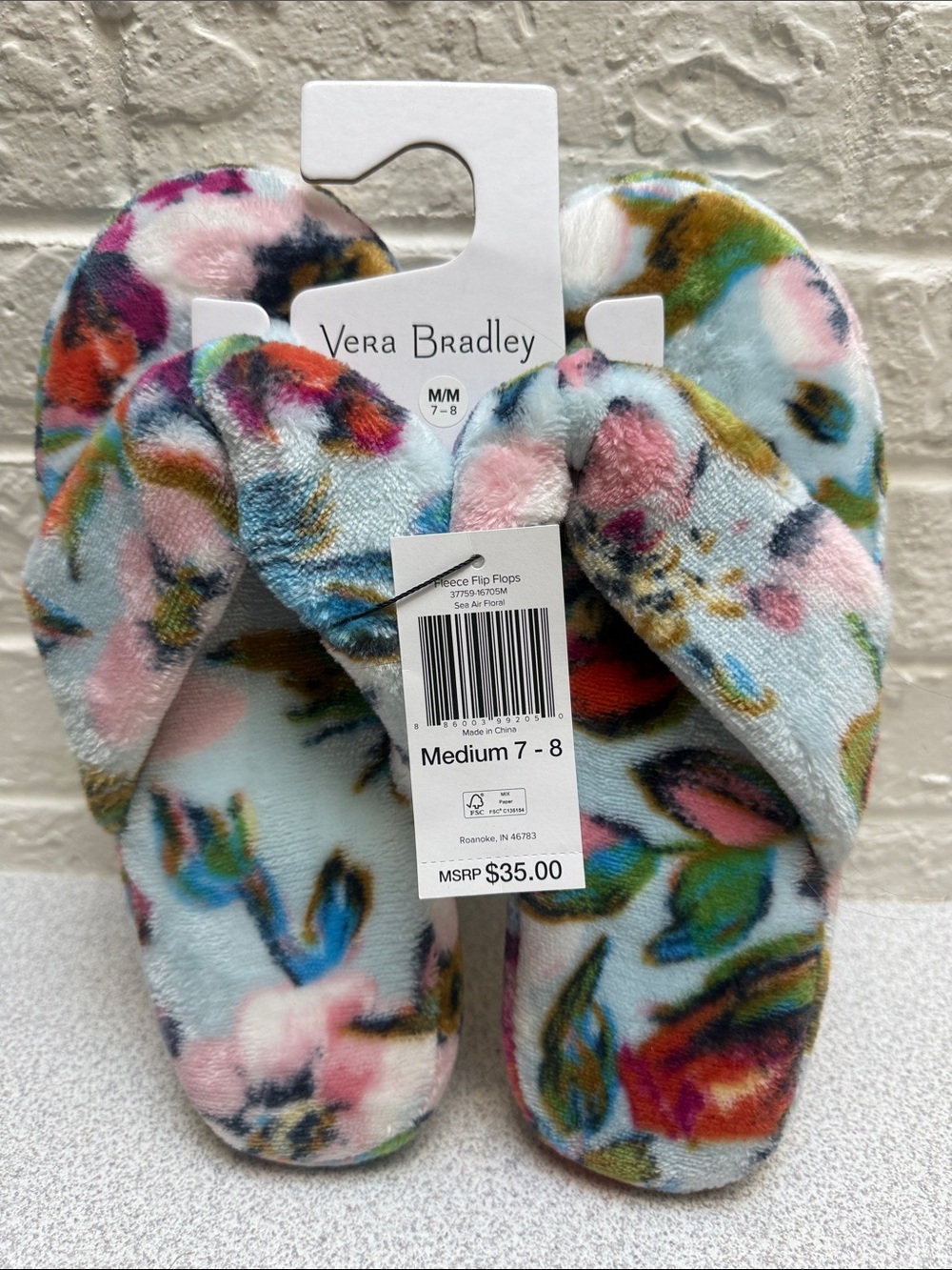 Vera Bradley Women’s Plush Floral Flip-Flop Slippers in Sea Air Floral